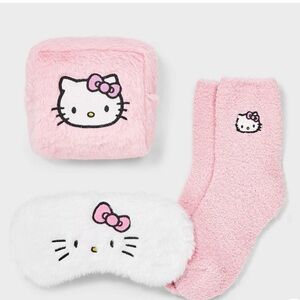 Hello Kitty Pink and White Fuzzy Socks & Eye Mask Set